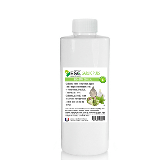 Garlic Plus ESC Laboratoire – Ail Artichaut Ortie – Complément liquide bien-être cheval