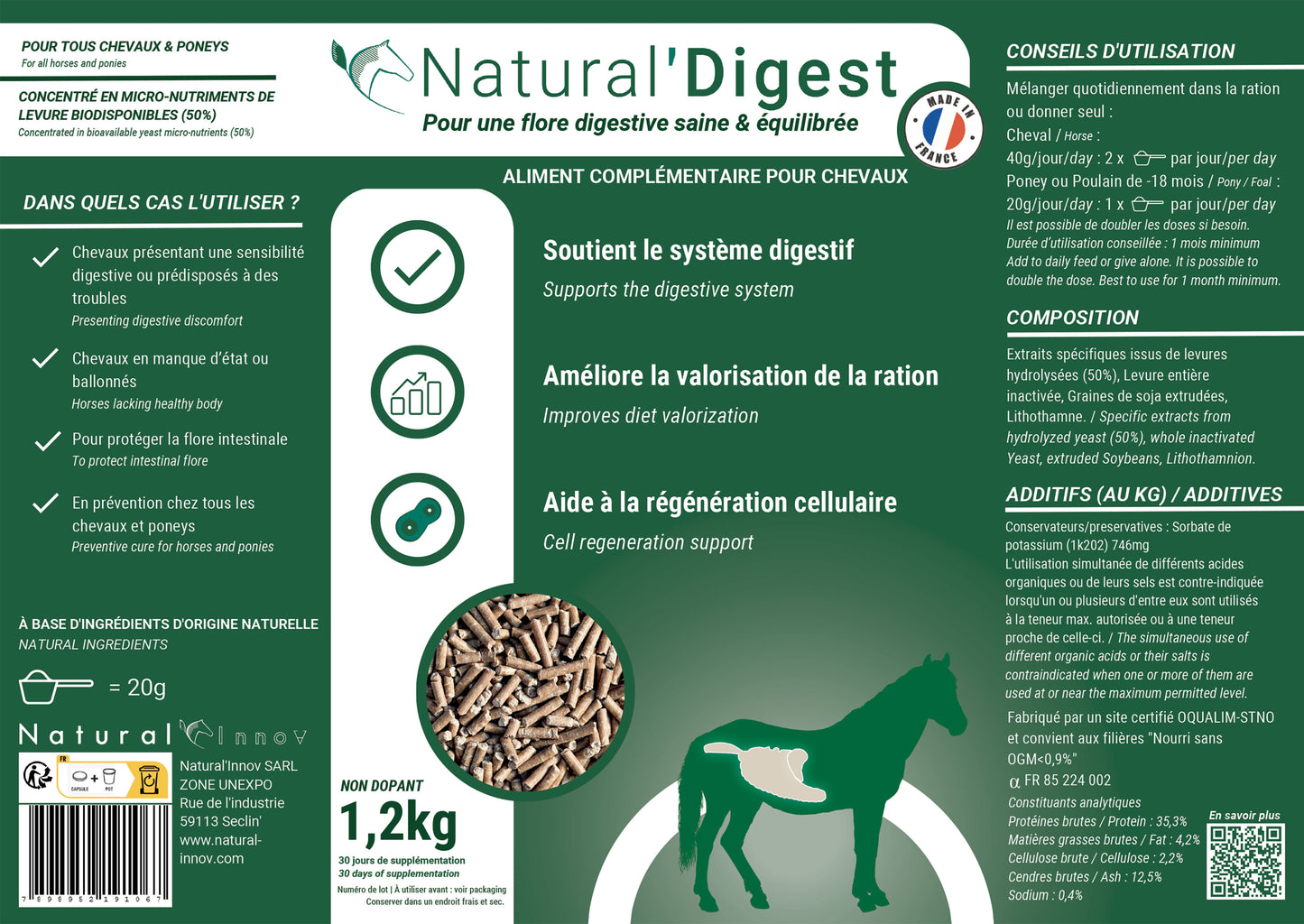 Natural’Digest Natural Innov – Complément Digestif Cheval pour Flore Intestinale et Récupération