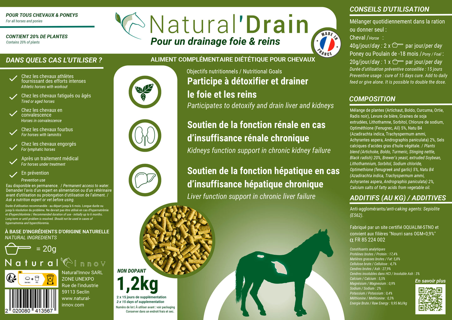 Natural'Drain Natural Innov – Complément Drainage Foie et Reins pour Chevaux