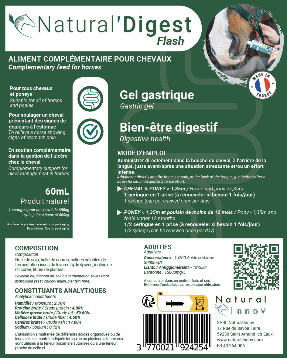 Natural’Digest FLASH Natural Innov – Complément Digestif en Pâte pour Chevaux