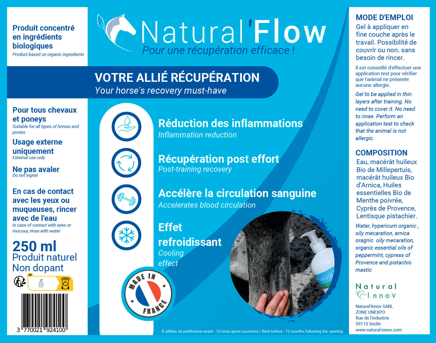 Natural’Flow Natural Innov – Gel Rafraîchissant Cheval Tendons et Articulations