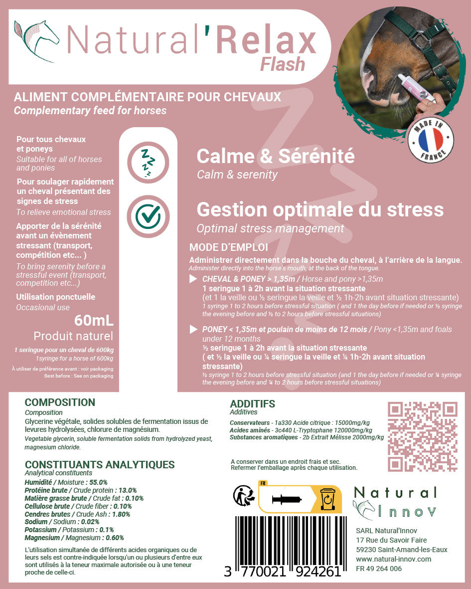 Natural’Relax FLASH Natural Innov – Complément Anti-Stress en Pâte pour Chevaux