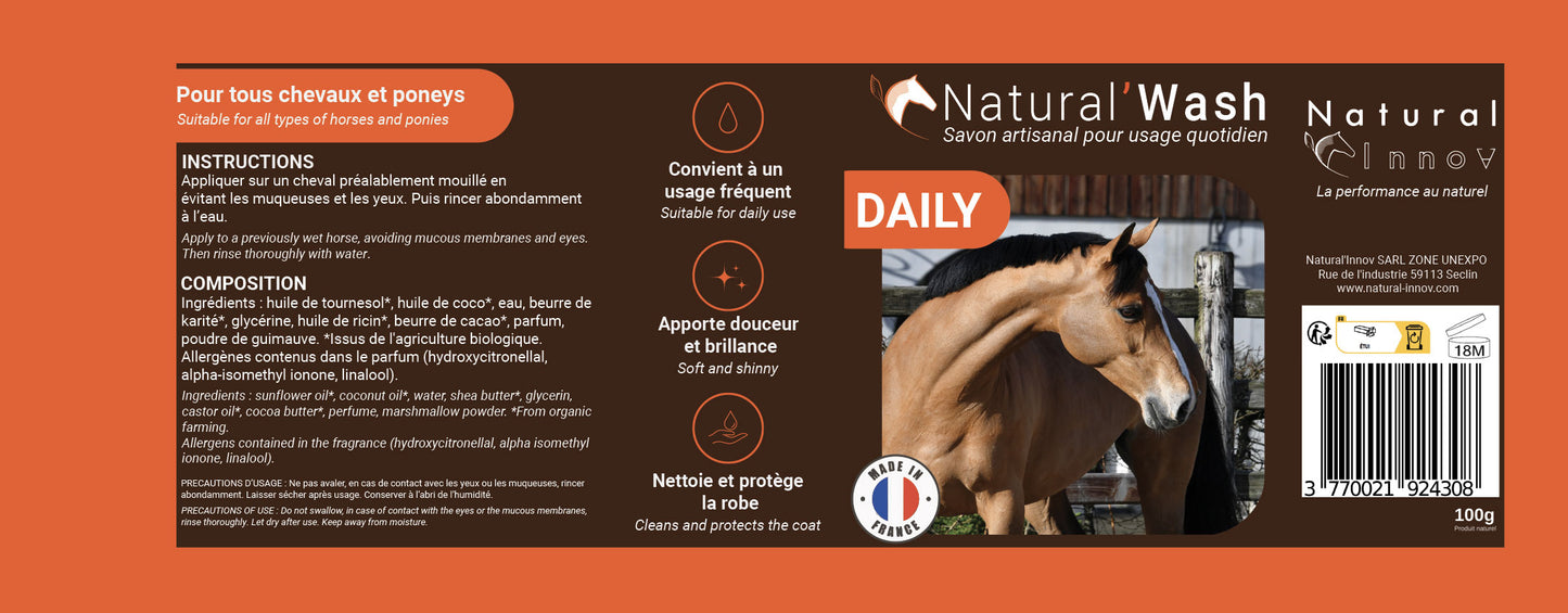 Natural’Wash Natural Innov – Savon Artisanal Bio pour Chevaux Daily & Sensitive