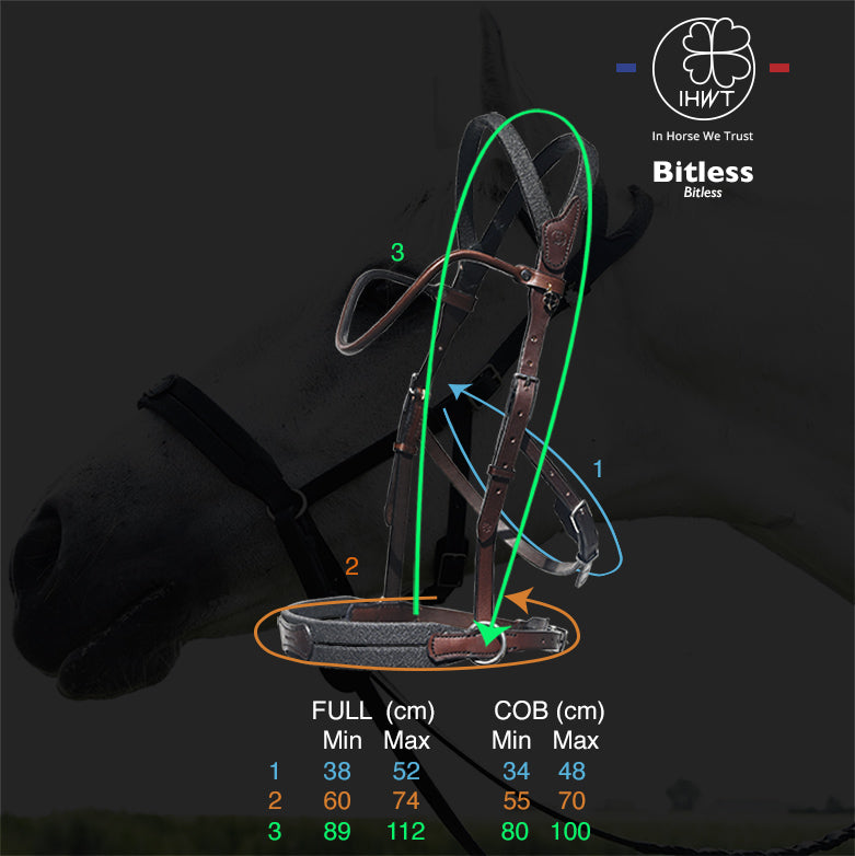 Bridon IHWT Evolution Bitless Soft T Contact Frontal Disco – Confort et liberté pour votre cheval