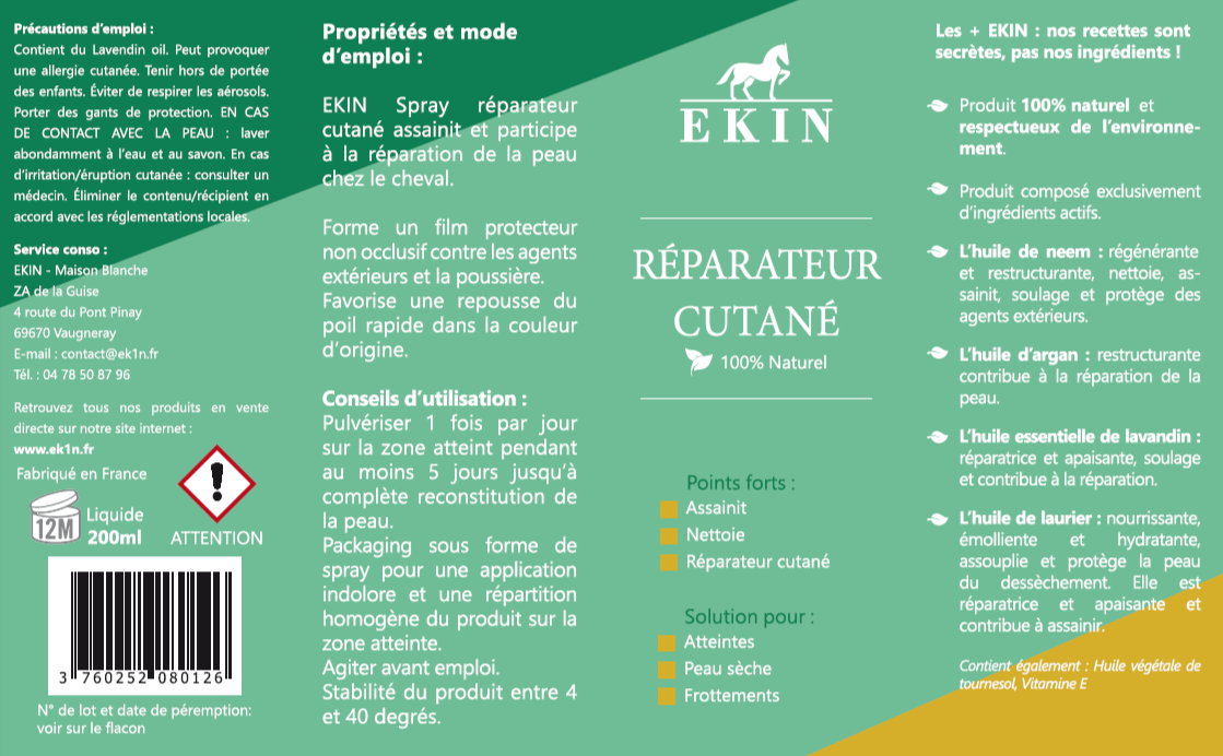 Spray Réparateur Cutané EKIN – Assainit & Répare la Peau du Cheval
