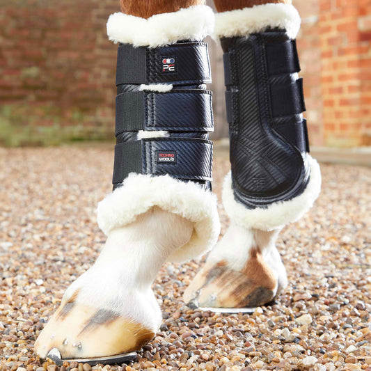 Guêtres de Dressage Premier Equine Techno Wool en Microfibre Cuir Carbone – Protection et Confort Supérieurs