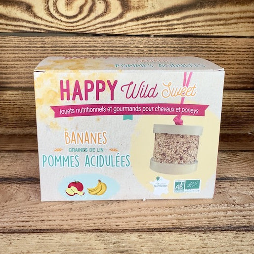 Happy Wild Sweet Banane Pomme Acidulée – Happy Crackers – Jouet Friandise Bio pour Chevaux