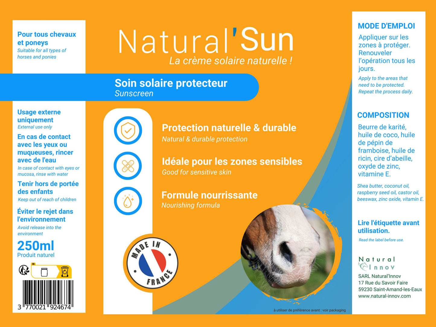 Natural’Sun – Crème solaire naturelle cheval – Natural Innov