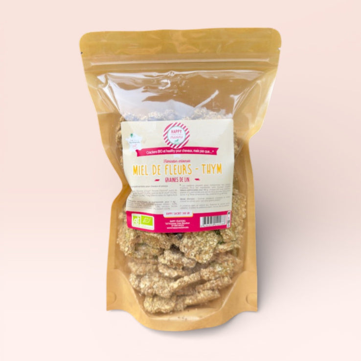 Crackers Cheval Miel Thym – Happy Crackers – Biscuits Bio Sains & Gourmands