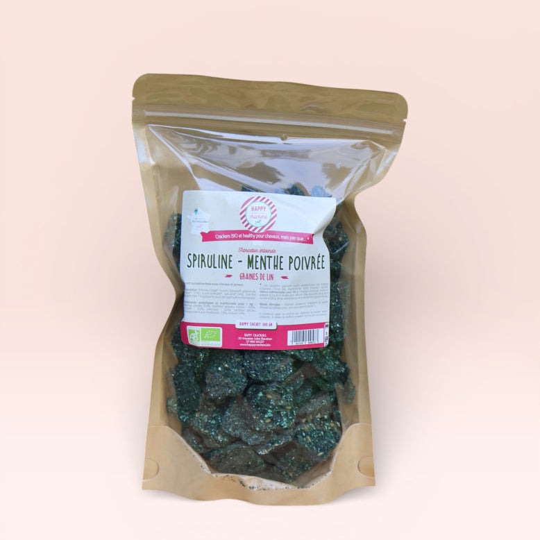 Crackers Spiruline Menthe poivrée – Friandise naturelle pour cheval - Happy Crackers