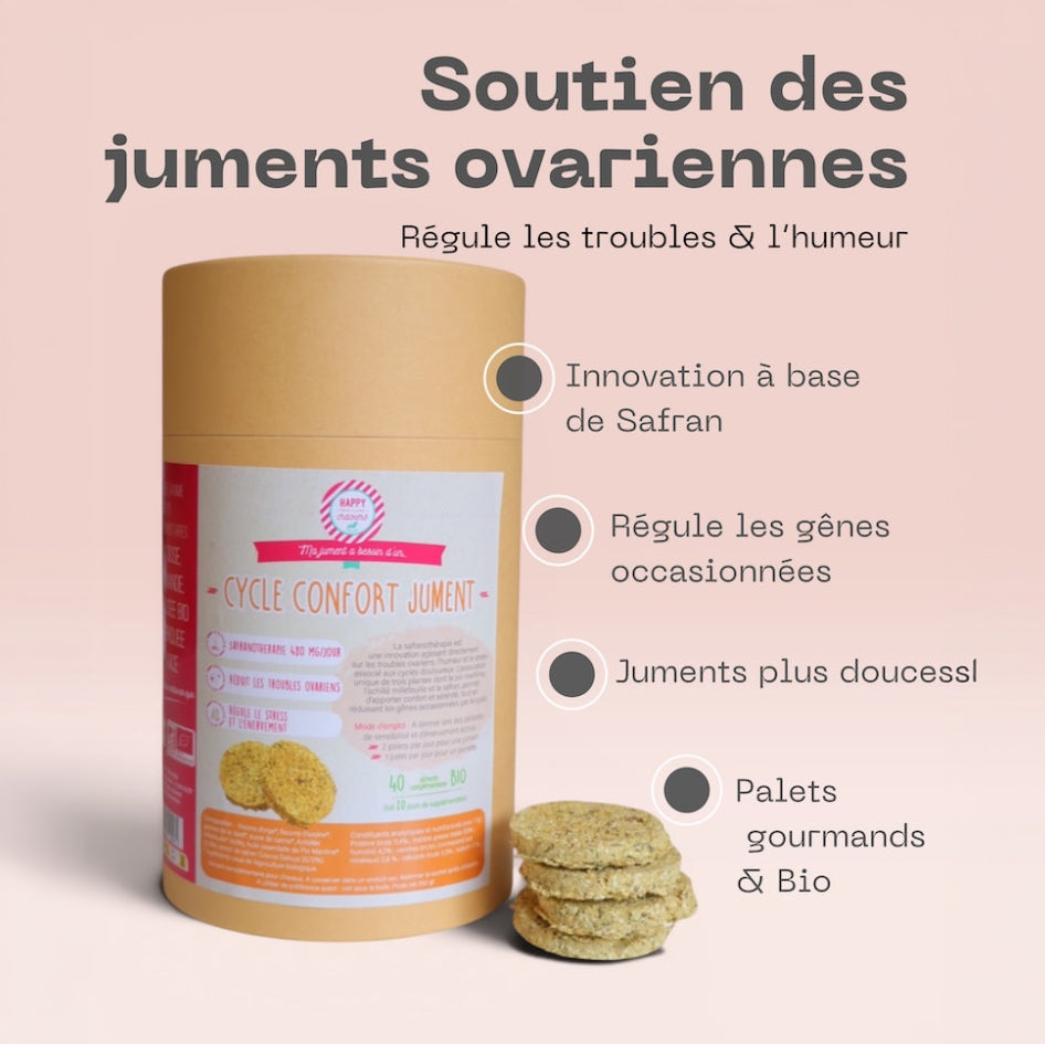 Cycle Confort Jument au Safran – complément bio cheval | Happy Crackers