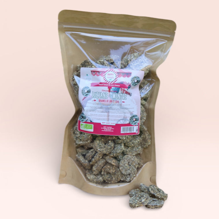 Herbal Donuts Luzerne Menthe Poivrée Bio – Friandise naturelle pour cheval sans sucre - Happy Crackers