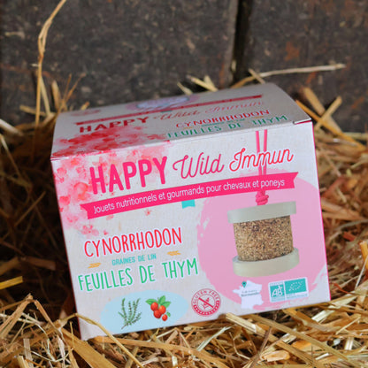 Happy Wild Immun Sans Céréales Baies de Cynorrhodon feuilles de thym Bio - Happy Crackers Jouet Friandise Bio pour Chevaux