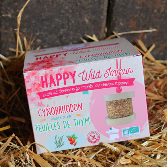 Happy Wild Immun Sans Céréales Baies de Cynorrhodon feuilles de thym Bio - Happy Crackers Jouet Friandise Bio pour Chevaux