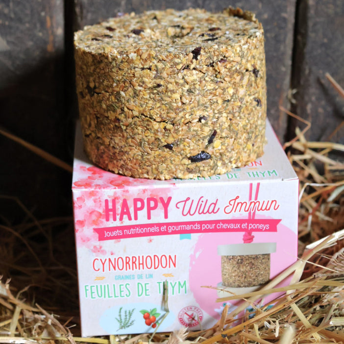 Happy Wild Immun Sans Céréales Baies de Cynorrhodon feuilles de thym Bio - Happy Crackers Jouet Friandise Bio pour Chevaux