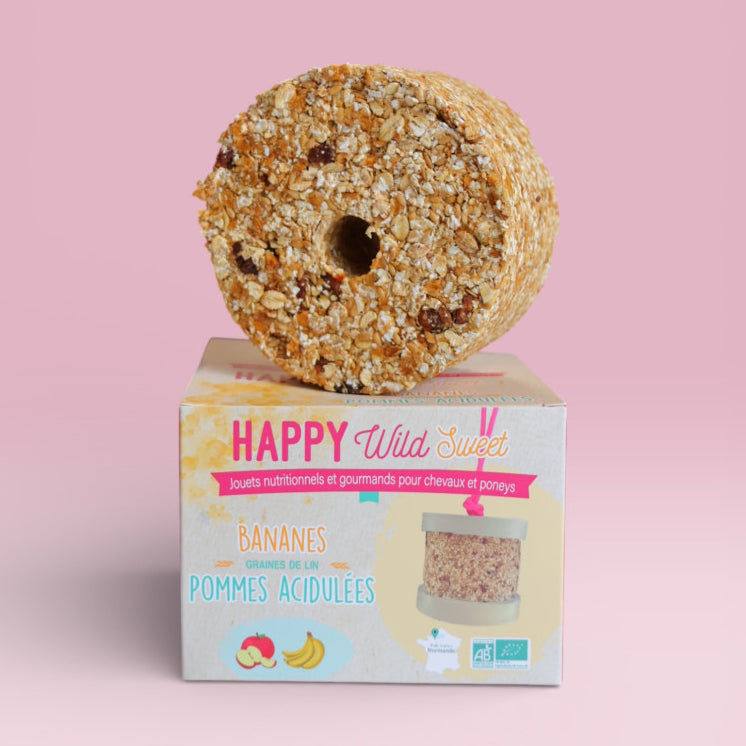 Happy Wild Sweet Banane Pomme Acidulée – Happy Crackers – Jouet Friandise Bio pour Chevaux