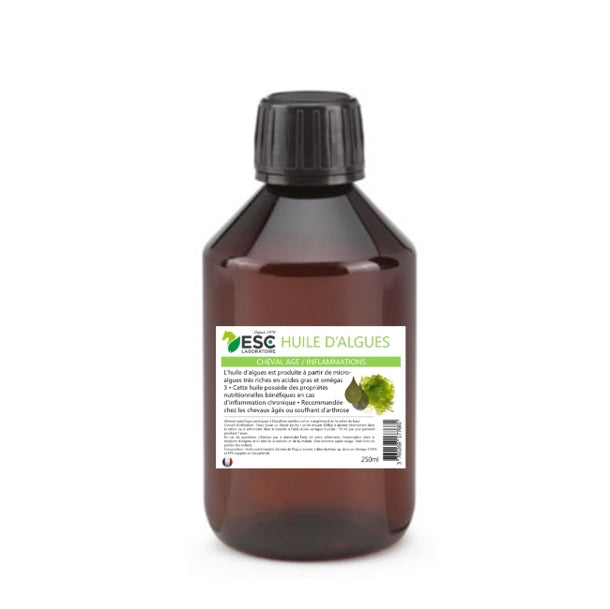 Huile d’algue ESC pour cheval – flacon 250 mL, source naturelle d’oméga 3 EPA et DHA, soutien articulaire et inflammations