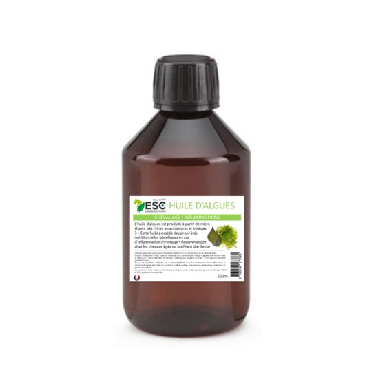 Huile d’algue ESC pour cheval – flacon 250 mL, source naturelle d’oméga 3 EPA et DHA, soutien articulaire et inflammations