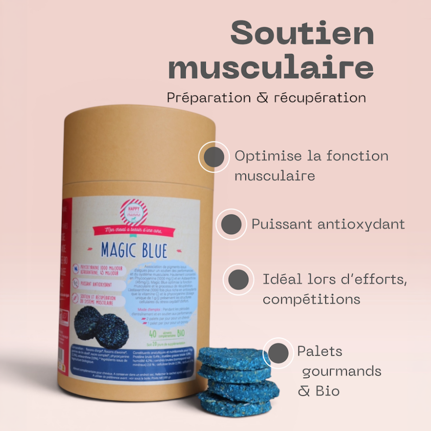 Magic Blue Cheval – Soutien Musculaire & Récupération Antioxydante – Happy Crackers